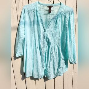 Bit and Bridle button down shirt, aqua, cotton, medium